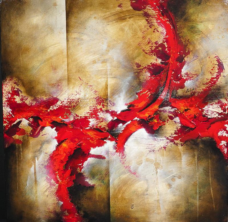 Tableau d'art abstrait en relief avec des textures et des couleurs profondes et vibrantes